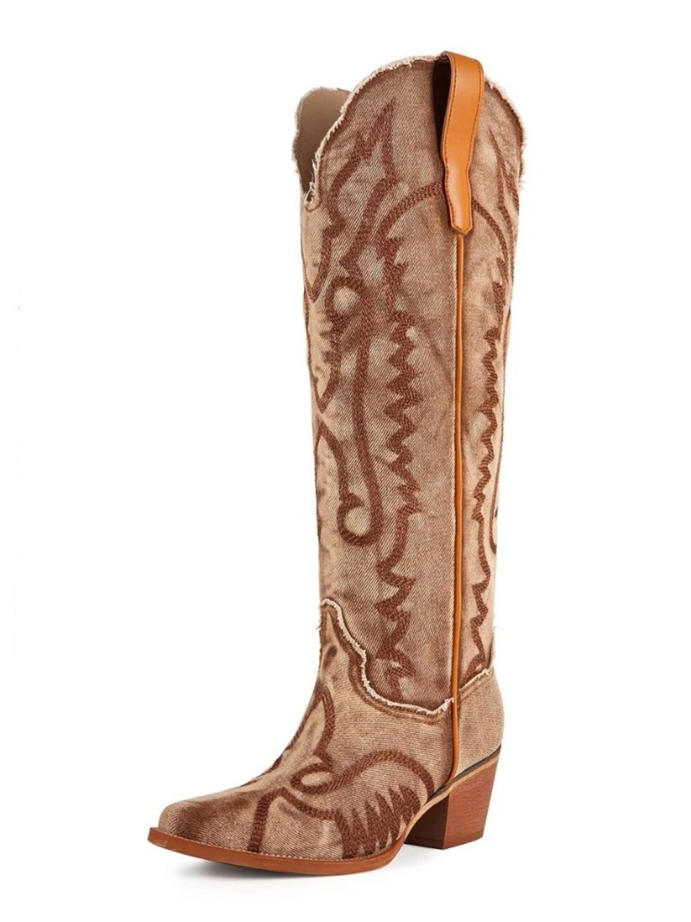 Women's Western Cowboy Boots Denim Cowgirl Boots Knee High Pointed Toe Boot